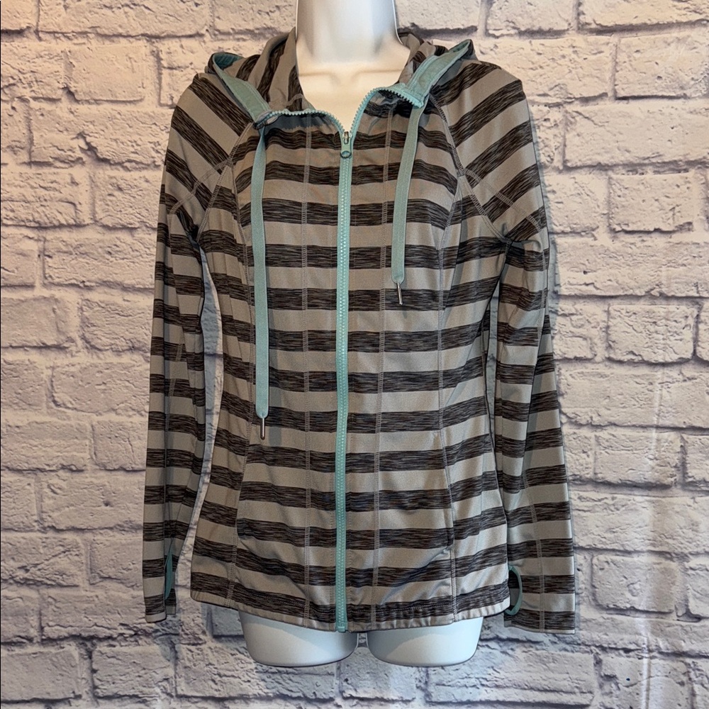 Lukka Striped Gray and Teal Zipper Jacket Size Small